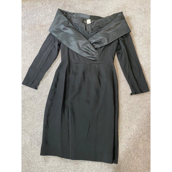 BB Collections Black Off-Shoulder Satin Trim Dress Size 10 - Picture 1 of 9
